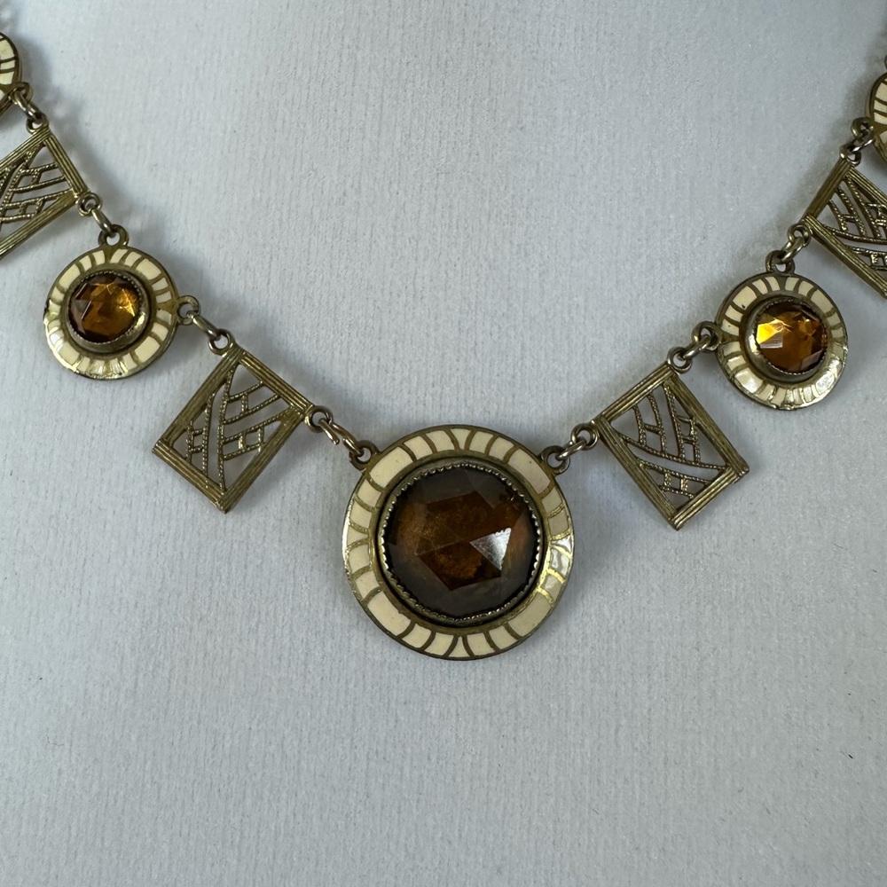 Vintage enamel and gold tone necklace - Picture 2 of 8